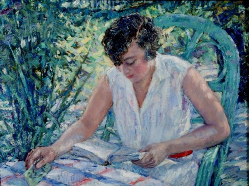 RUDOLF TEWES (GERMAN 1878-1964). WOMAN SEATED IN A GARDEN. 1926, 49 x 64 cm osplaca