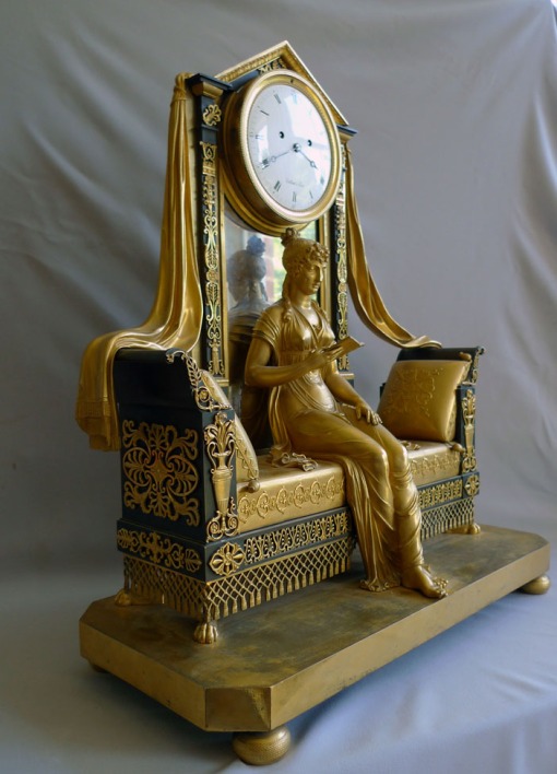 Antique French Empire mantel clock of Madame Recamier signed Vaillant 1805