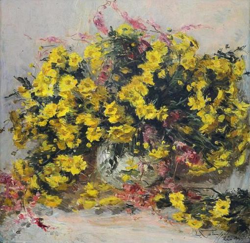 GOTUZZO, Leopoldo (1887 - 1981)Vaso com flores, o.s.t. 60 x 60 cm. Assinado.