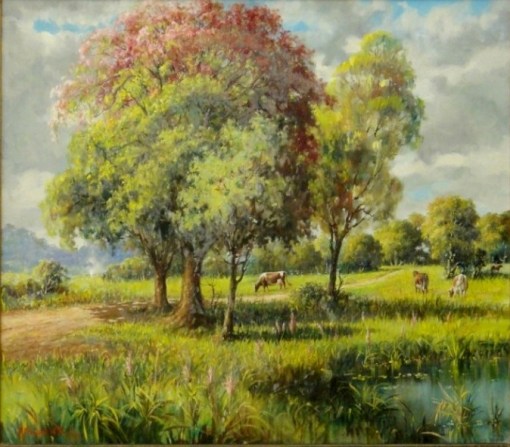 ATHAYDE D'AVILA (BRASIL-1900) - O Remanso,ost, 80 x 100 Assinado, 1954