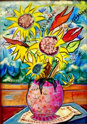 GUIGNARD, Vaso de Flores, óleo sobre madeira, 30 X 22 cm.