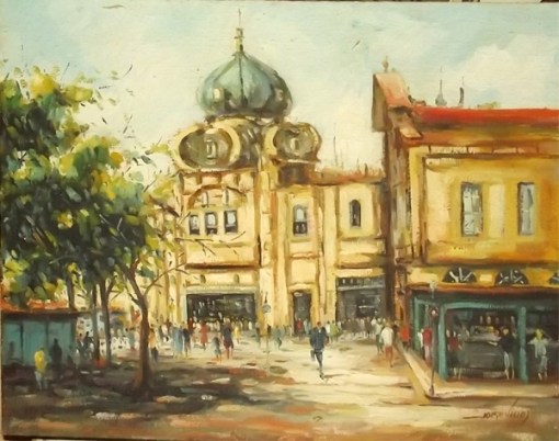 Jorge Vieira - Óleo sobre tela de juta Praça XV med. 1,00 x 80 cms