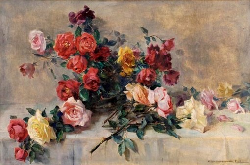 CARLOS OSWALD (1882 – 1971) Rosas Óleo sobre tela. Ass. inf. dir. 60 x 93 cm