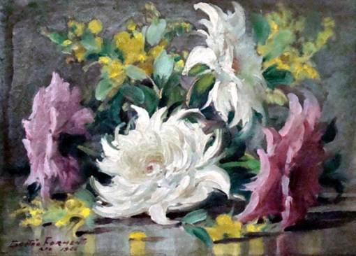 Gastão Formenti - Flores, óleo sobre placa, medindo 16cm x 22cm, assinado e datado em 1966 no CIE