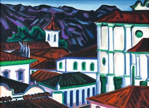 INIMÁ DE PAULA (1918 - 1999) - Igrejas de Diamantina - MG, o.s.t. - 46 x 61 cm. Assinado e datado 86 frente e verso e localizado no verso.