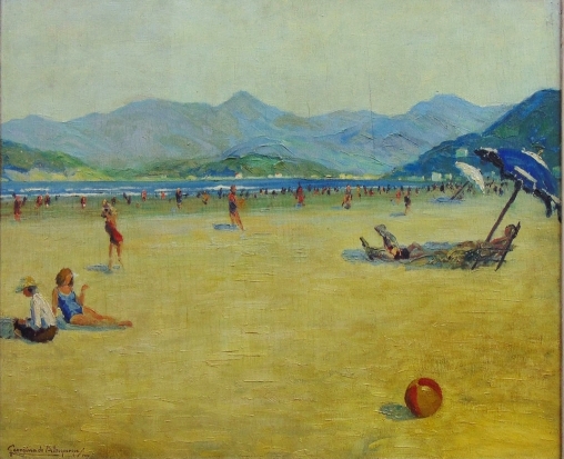 georgina-de-albuquerque-1885-1962domingo-de-sol-na-praia-de-santos-oleo-s-tela-65-x-80-assinado-e-datado-1950-no-c-i-e