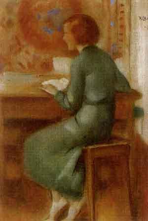 Pietro Chiesa( Suiço, 1876 - 1959), Mulher sentada  à mesa, 1936, pastel sobre papel, 19 x 13cm
