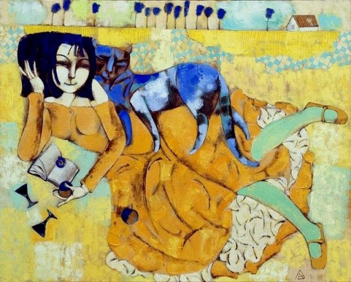 alexander-demidovbelarus-1965-leitora-deitada-com-gato-2009-ost