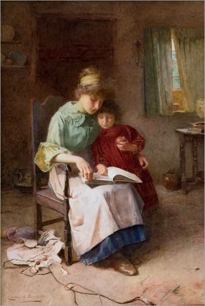 carlton-alfred-smith-inglaterra-1853-1946mae-e-filha-lendo-um-livro-aquarela-20-x-32cm-1897