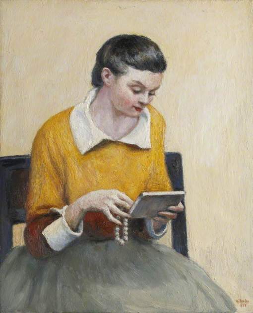 van Houten, Georges, 1888-1964; Portrait of a Seated Lady in Yellow and Green Reading
