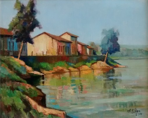 Alvaro Sega (Brasil, 1917-1991) Paisagem da rua do Porto, 1974 (Piracicaba), ost,32x40cm