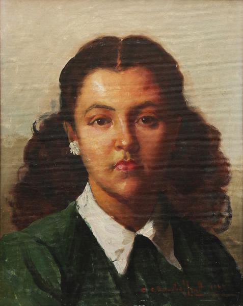 CARLOS CHAMBERLLAND (1884-1950) -Portrait de Jovem com Brinco, óleo sobre tela, med. 40 x 32cm
