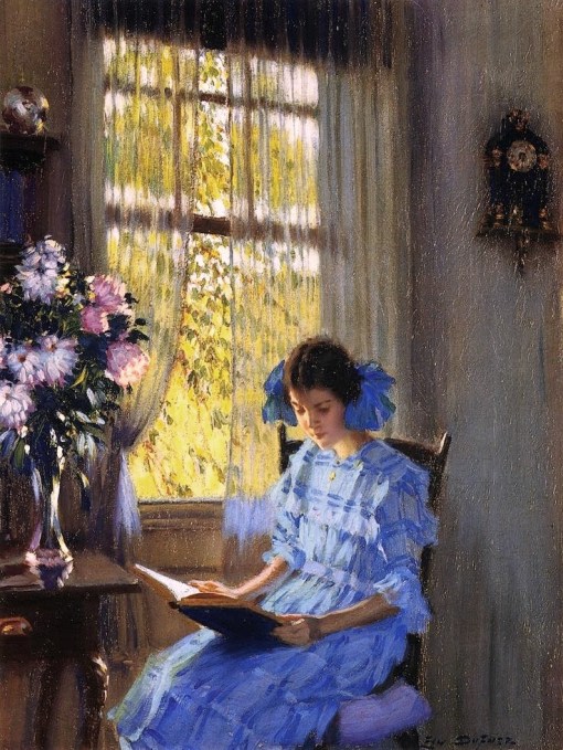 Edward Dufner (EUA, 1872-1957) Margaret à janela , ost, 40 x 30 cm