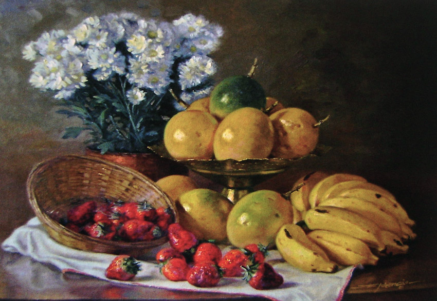 FLORÊNCIO - Mracujás, bananas e morangos - Óleo sobre tela - 40 x 50