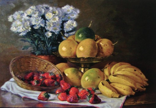 FLORÊNCIO - Mracujás, bananas e morangos - Óleo sobre tela - 40 x 50