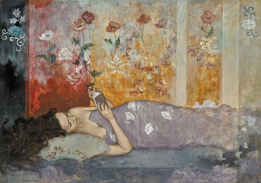 FRANCOIS FRESSINIER, (França, 1968) Reading Room tecnica mista e óleo sobre tela, Martin Lawrence Galleries