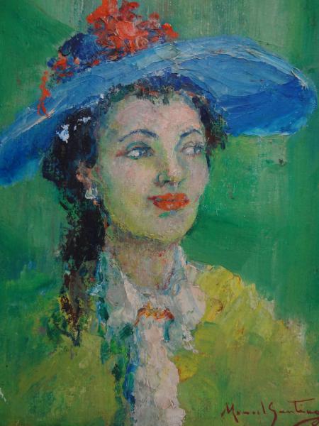 MANOEL SANTIAGO (1897 - 1987) Mulher com Chapéu azul, o.s.t. - 41 x 33 cm
