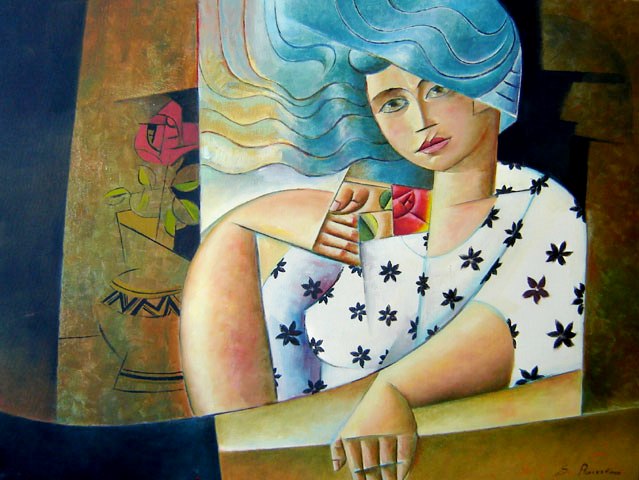 Severino Ramos (1963)Mulher com rosa vermelhaÓleo sobre tela60 x 80 cm