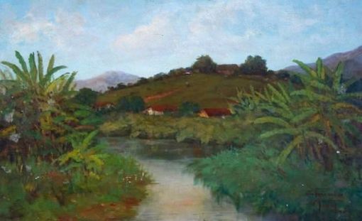Walter Feder - Quadro á óleo sobre tela representando `Rio Piabanha`, datado de ...., medindo 65 x 41 cm