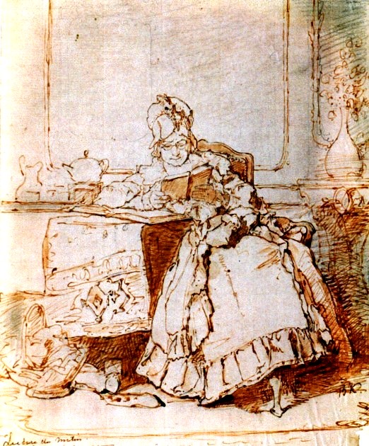 Alexander Hugo Bakker Korff ( Holanda 1824-1882) Leitura matutina, desenho, a nanquim aquarelado sobre papel, 22x18