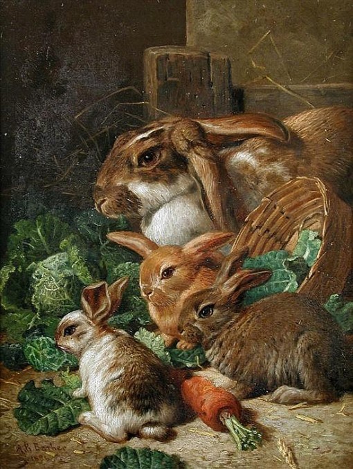 Alfred Richardson Barber (British, fl.1873-1893) A Rabbit Family with
