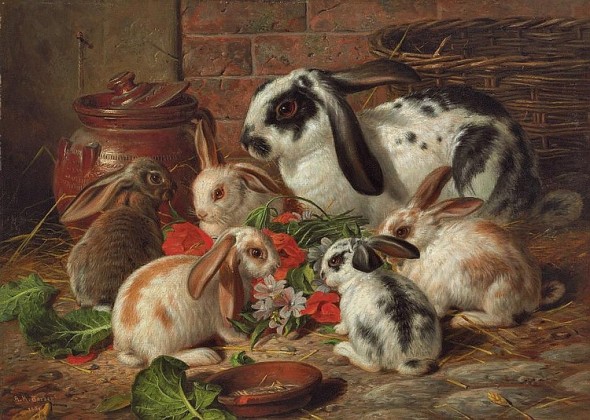 Alfred Richardson Barber (British, fl.1873-1893) Rabbits