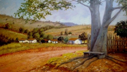 Clóvis Pescio (Brasil, 1951)- Fazenda - Óleo sobre tela - 70x120cm - acid - datado de 1999