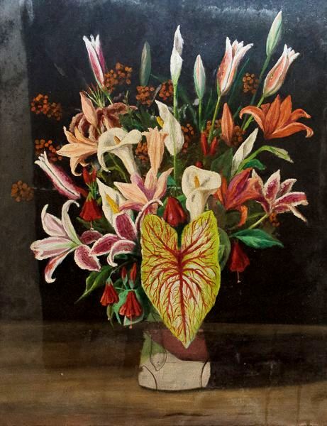 Evilásio Lopes (1917 - 2013 Rio de Janeiro) sem assinatura, OST natureza morta vaso de flores 65 cm por 50 cm