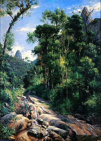 GRIMM Johann Georg 1846-1887 - Cascatinha em Teresópolis 1885 - óleo 62 x 47 cm