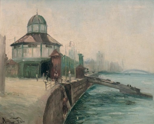 PAULO DO VALLE JUNIOR (1889-1958) - `Praça XV`. Óleo s madeira. Ass. cie. 32 x 40 cm.