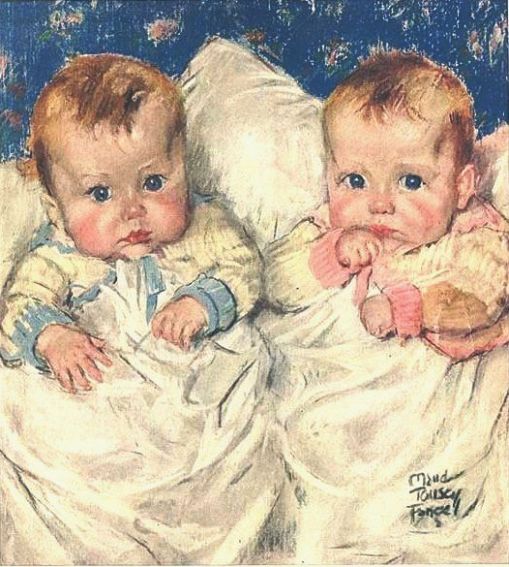 Vintage 1921 Very Cute Babies Illustration Print by Maud Tousey Fangel Girl and Boy