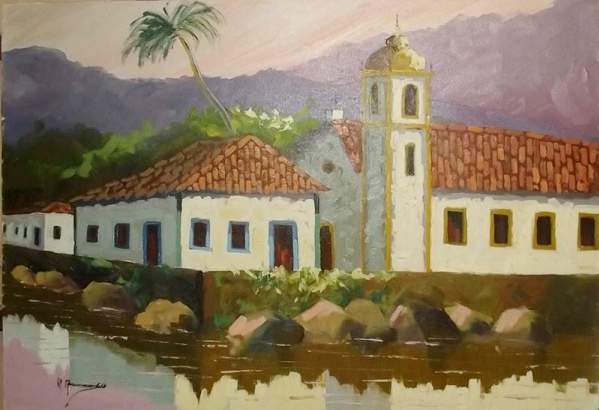Antônio Amâncio - Ost representando Goias Velho (artista no MEC) datado 1990 med. 70x50 cms