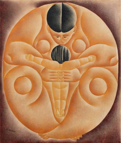 Vicente do Rego Monteiro (Brasil, 1899-1970) Maternidade, acrílica sobre tela, década de 1960, 63 x 53 cm