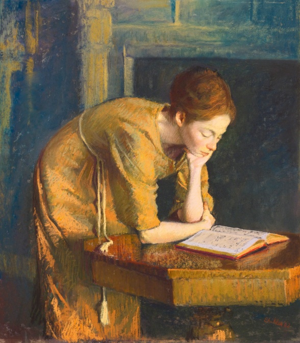 Aaron Shikler (EUA, 1922–2015)Mulher lendo (esposa do pintor), 1962, pastel sobre papelão, 50 x 44 cm