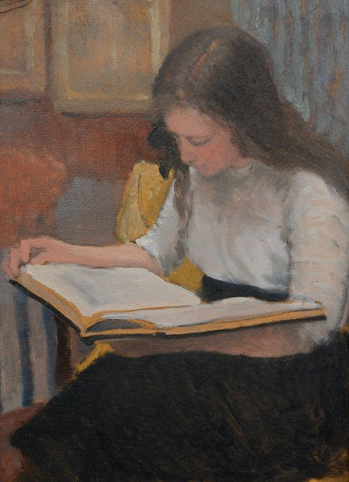 Armand Rassenfosse (Bélgica, 1862-1934)Leitura, 1906, ospapelão35 x 26 cm
