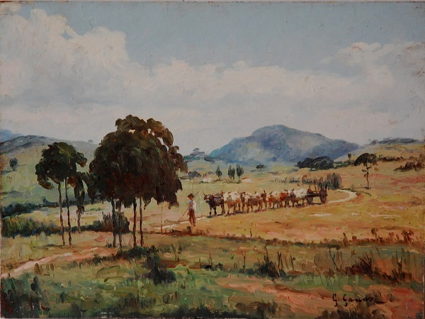 GENTIL GARCEZ - Paisagem com animal Óleo sobre Tela, Assinado canto inferior direito, Medindo 29,5 x 39,5 cm