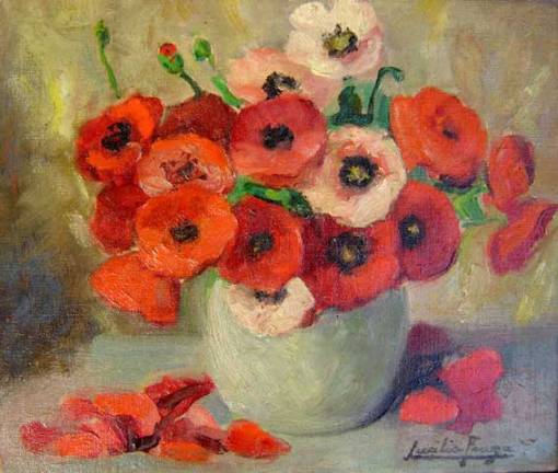LUCILIA FRAGA - (1895 - 1979)- Flores vermelhas, - osc - 27 x 32- cid