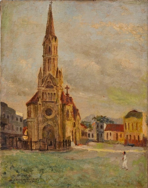 SILVIO PINTO - Igreja de São Cristovão OST., Assinado canto inferior esquerdo e datado de 1945. Med. 50x40 cm.