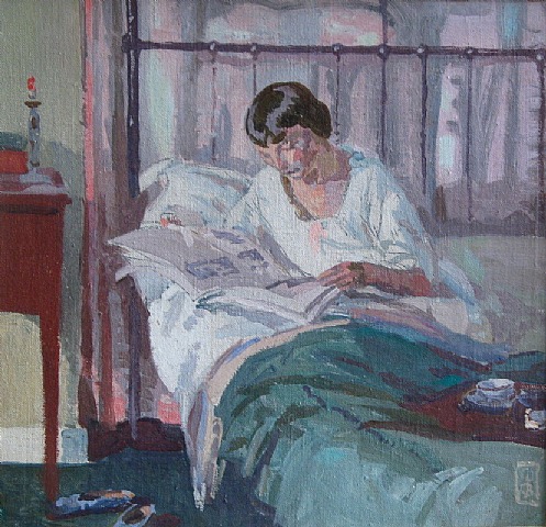 Walter Bay 1869-1915, Reading in bed (the artists wife)osm,