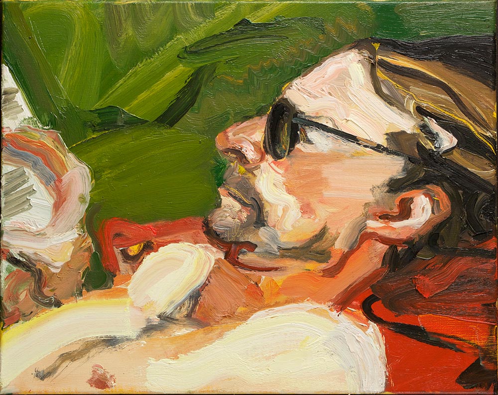 Robert Malherbe Luke reading in Hill End 2014 oil on linen 40.5 x 51.0 cm