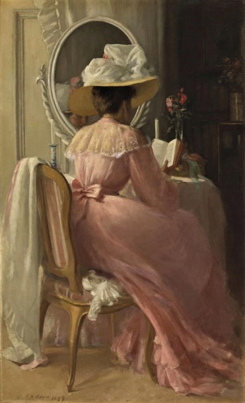 A Lady in Pink” (1899) by Patrick William Adam (1854-1929). ”