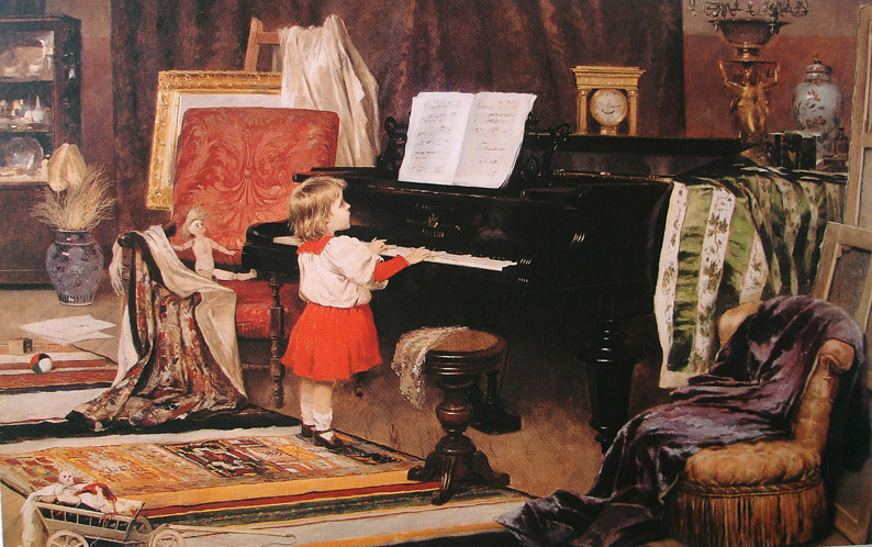 AURÉLIO DE FIGUEIREDO - Menina ao piano - Óleo sobre tela - 60 x 90 - Coleção Fadel