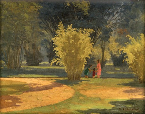 CARLOS CHAMBELLAND (1884 - 1950)Jardim Botânico Óleo s tela 33 x 41 cm -Rio 1949.