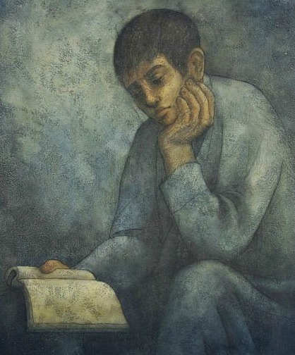Louay Kayyali (Syrian, 1934-1978), Menino lendo, 1969, ost, 95 x 75cm