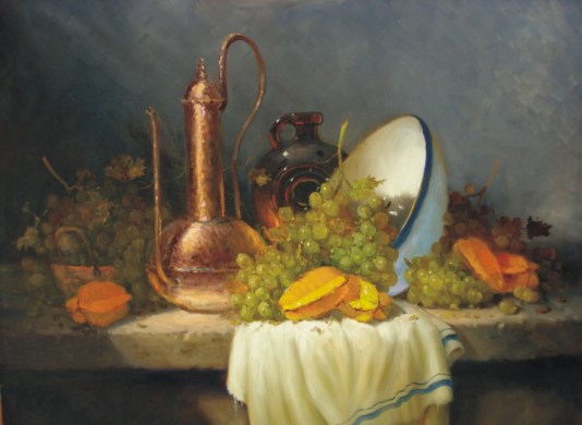 MONTEIRO PRESTES - Natureza morta carambolas- Óleo sobre tela, 60 x 90 cm