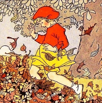 outono, folhas, brincadeira, menina