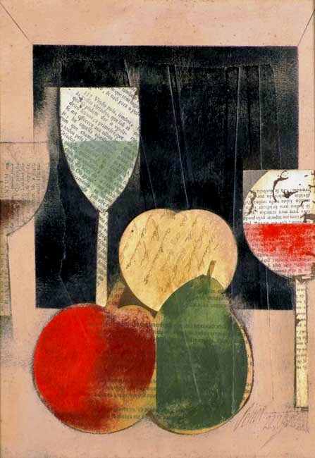 Carlos Scliar,Frutas e taças vinilSobre tela, 37 x 26, 1990