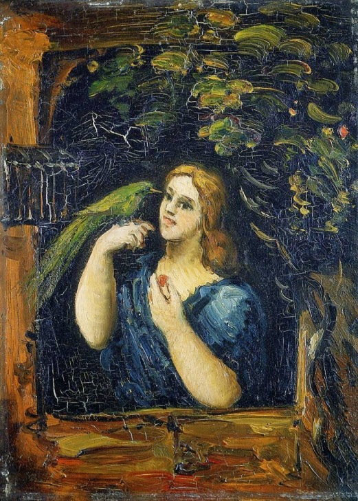 1862-64 Woman with Parrot oil on board 28 x 20 cm Private Collection.jpgPaul Cézanne 1862-64 Woman with Parrot oil on board 28 x 20 cm Private Collection
