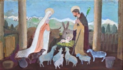 Fúlvio Pennacchi, Natividade de Jesus Cristo, Óleo sobre placa, 20 alt X 30 larg (cm), acsd e verso, Ano 1980