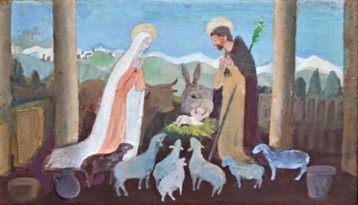 Fúlvio Pennacchi, Natividade de Jesus Cristo, Óleo sobre placa, 20 alt X 30 larg (cm), acsd e verso, Ano 1980